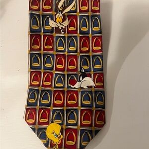 LOONEY TUNES MENS TIE RED BLUE AND GOLD TWEETY BIRD 100% Silk